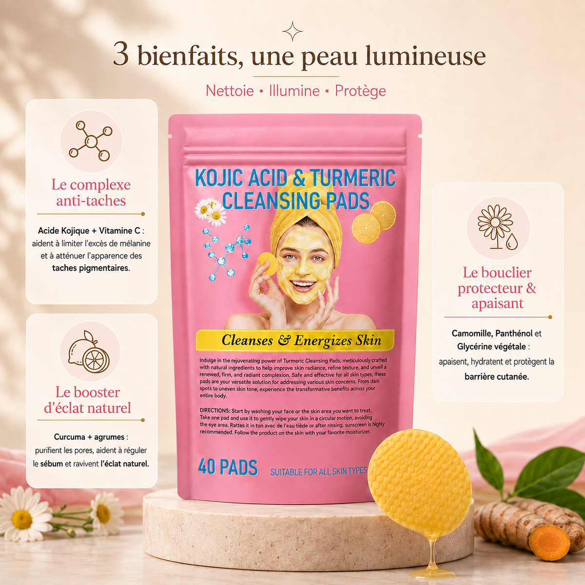 Lumipad Éclat - Disques nettoyants    à l'acide kojique et au curcuma x40